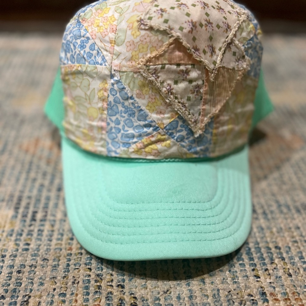 Upcycled Ooak Mint Patchwork Trucker Hat Made Wit… - image 1